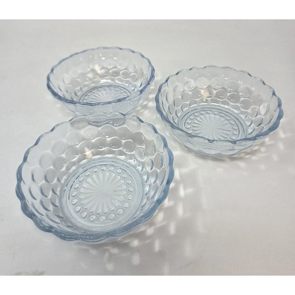 ANCHOR HOCKING Bubble Bowl, Blue Cereal Bowl Vintage Set Of 4